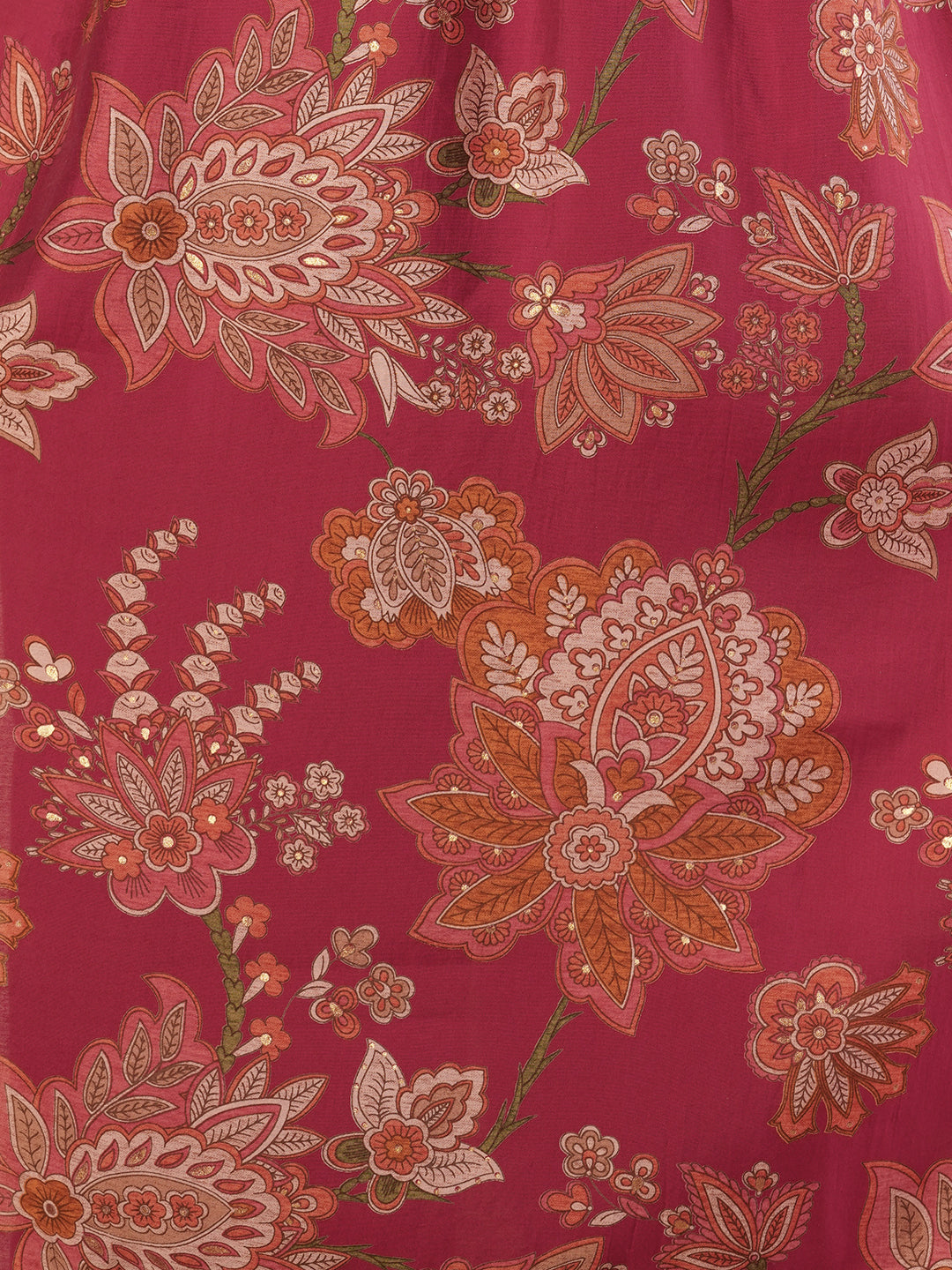 Ethnic Floral Printed &A-Line Pleated Kurta with Pant - Red