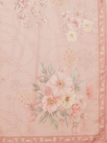 Floral Printed & Embroidered Straight Kurta with Pant & Dupatta - Pink