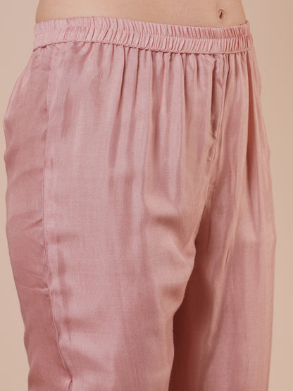 Floral Printed & Embroidered Straight Kurta with Pant & Dupatta - Pink