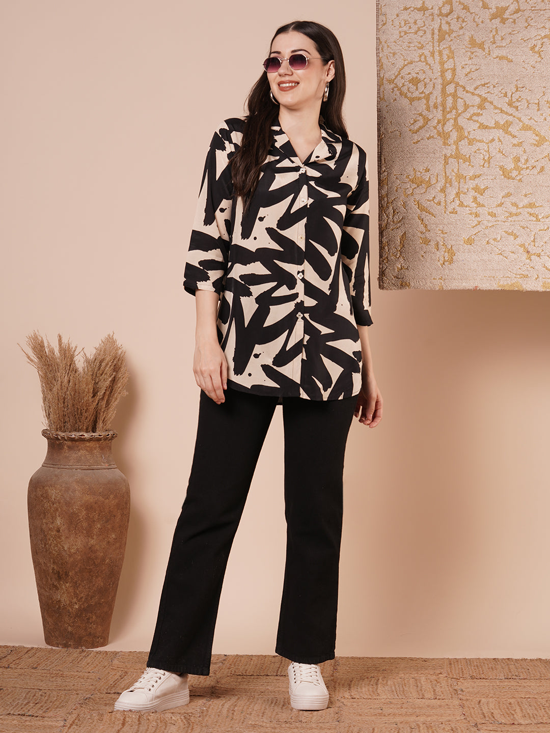 Abstract Printed Straight Fit Shirt - Multi