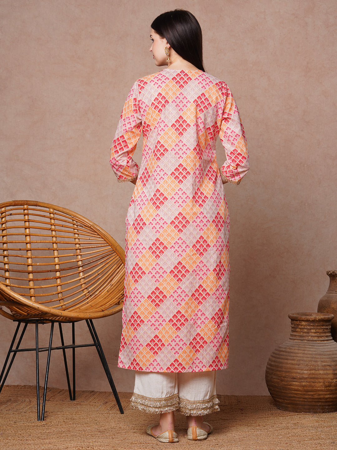 Ethnic Printed & Embroidered Straight Fit Kurta - Multi