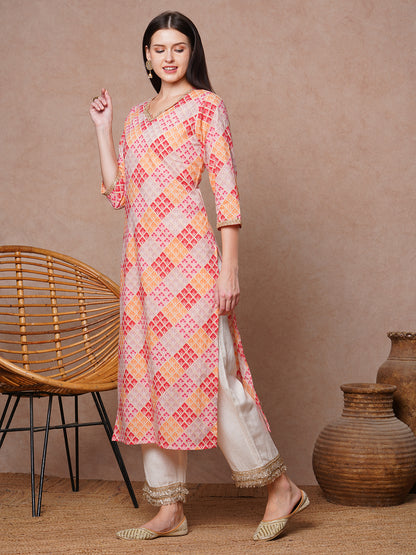 Ethnic Printed & Embroidered Straight Fit Kurta - Multi