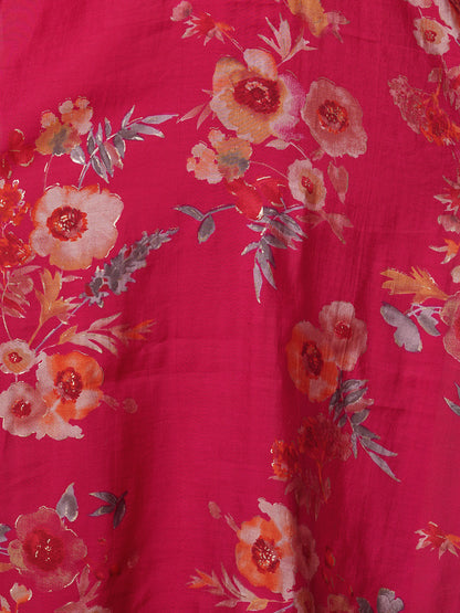 Floral Printed Embroidered Straight Fit Kurta with Pant - Rani