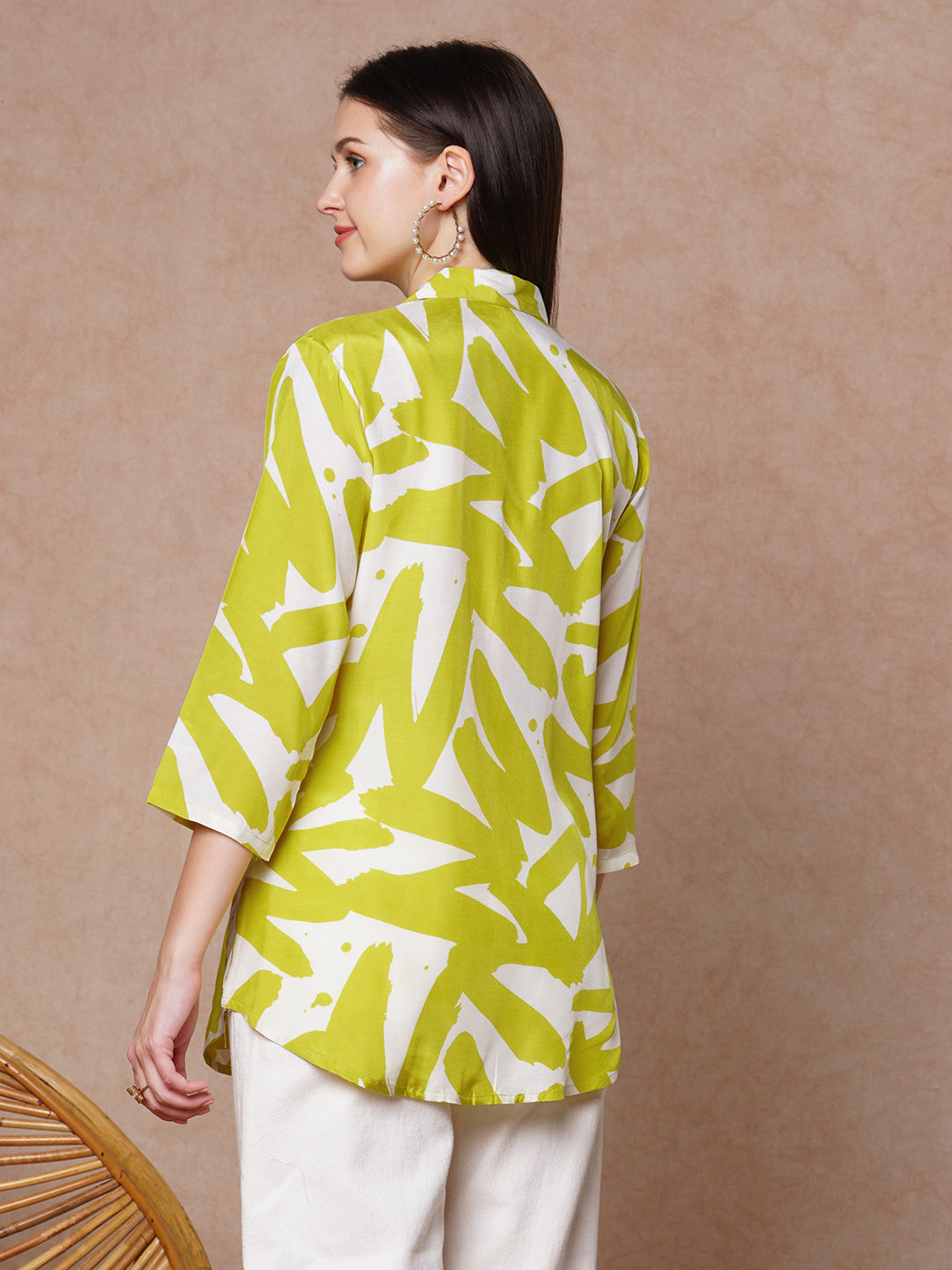 Abstract Printed Straight Fit Shirt - Yellow