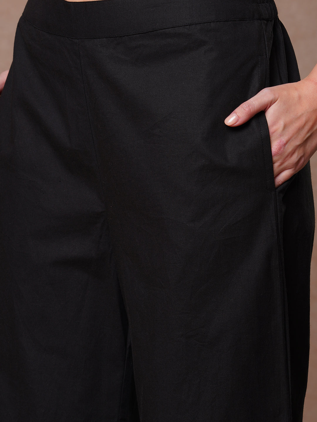 Solid Ethnic Floral Thread Embroidered Straight Fit Co-ord Set - Black