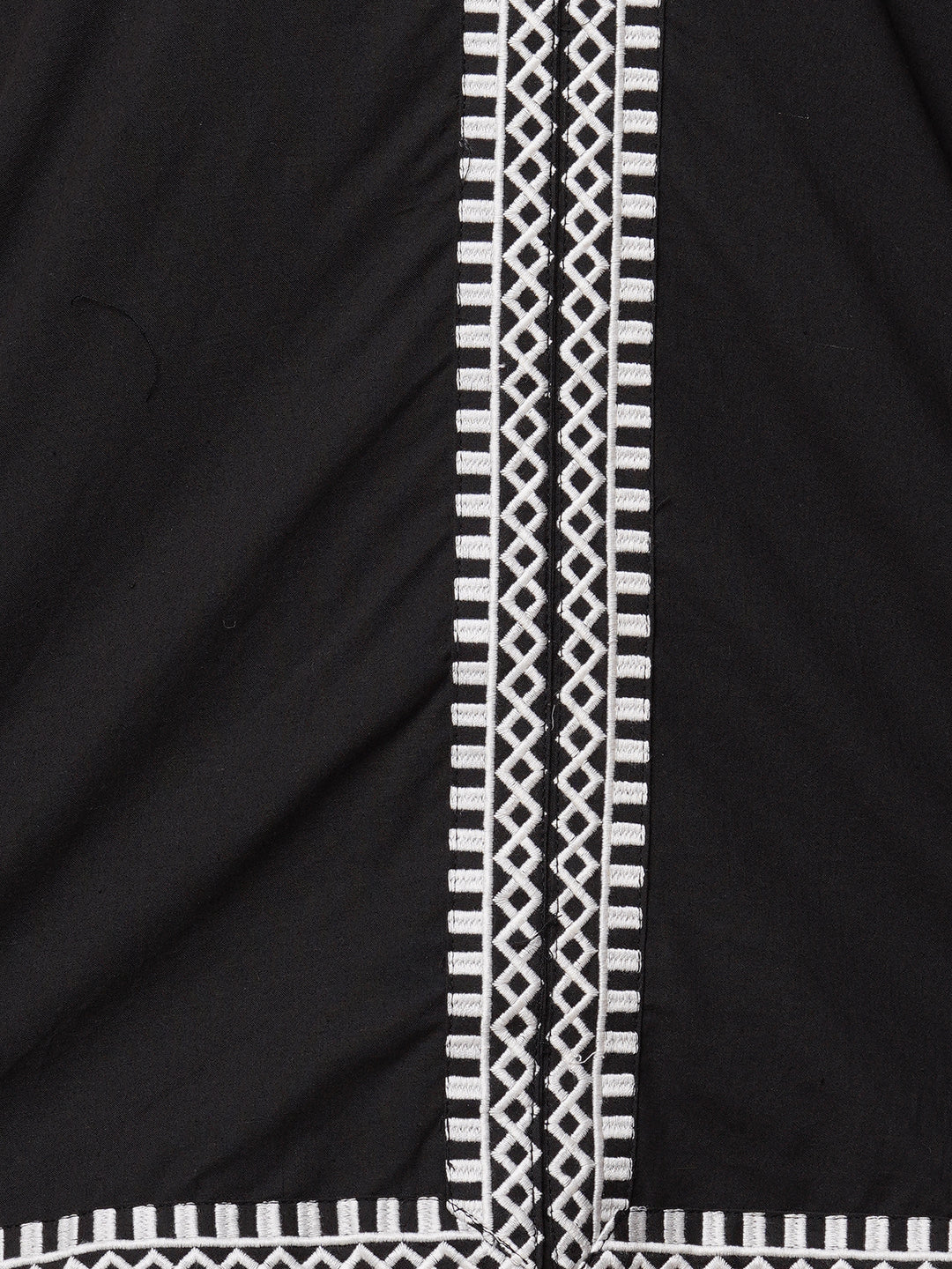 Solid Ethnic Floral Thread Embroidered Straight Fit Co-ord Set - Black