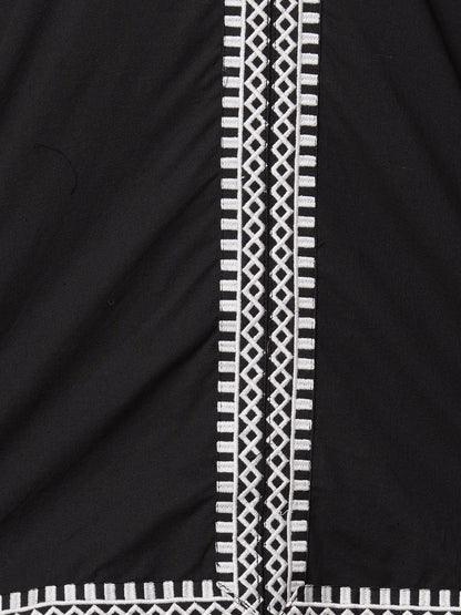 Solid Ethnic Floral Thread Embroidered Straight Fit Co-ord Set - Black