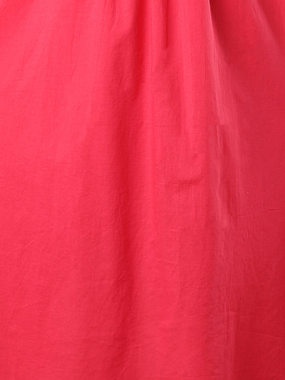 Solid Pin Tucked & Geometric Floral Embroidered A-Line Pleated Co-ord Set - Pink