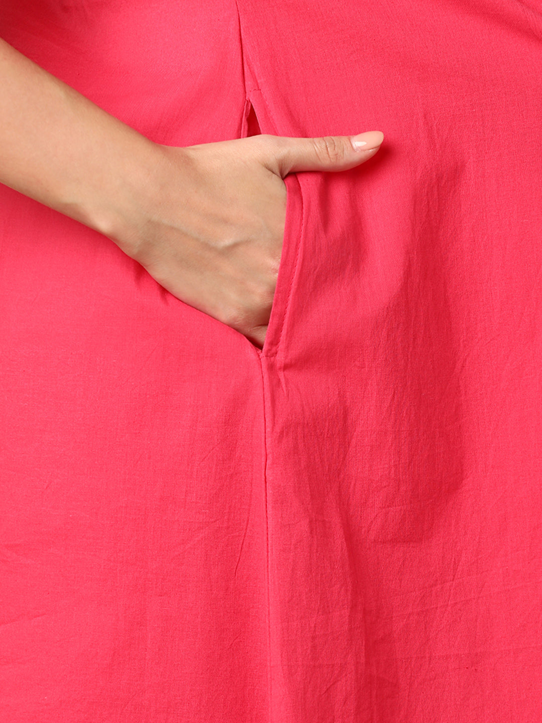 Solid Pin Tucked & Geometric Floral Embroidered A-Line Pleated Co-ord Set - Pink