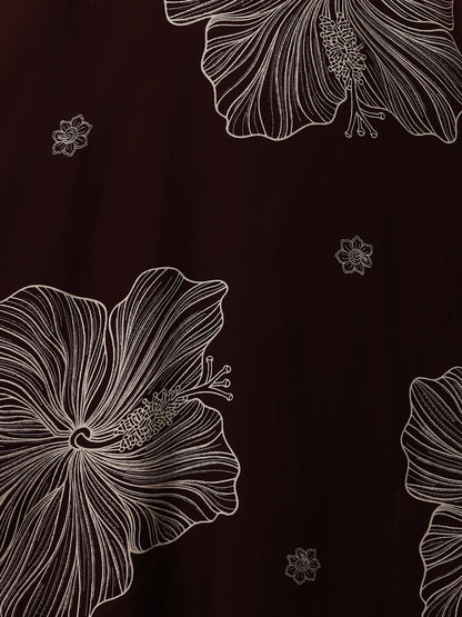 Abstract Floral Printed Straight Fit Co-ord Set - Burgundy