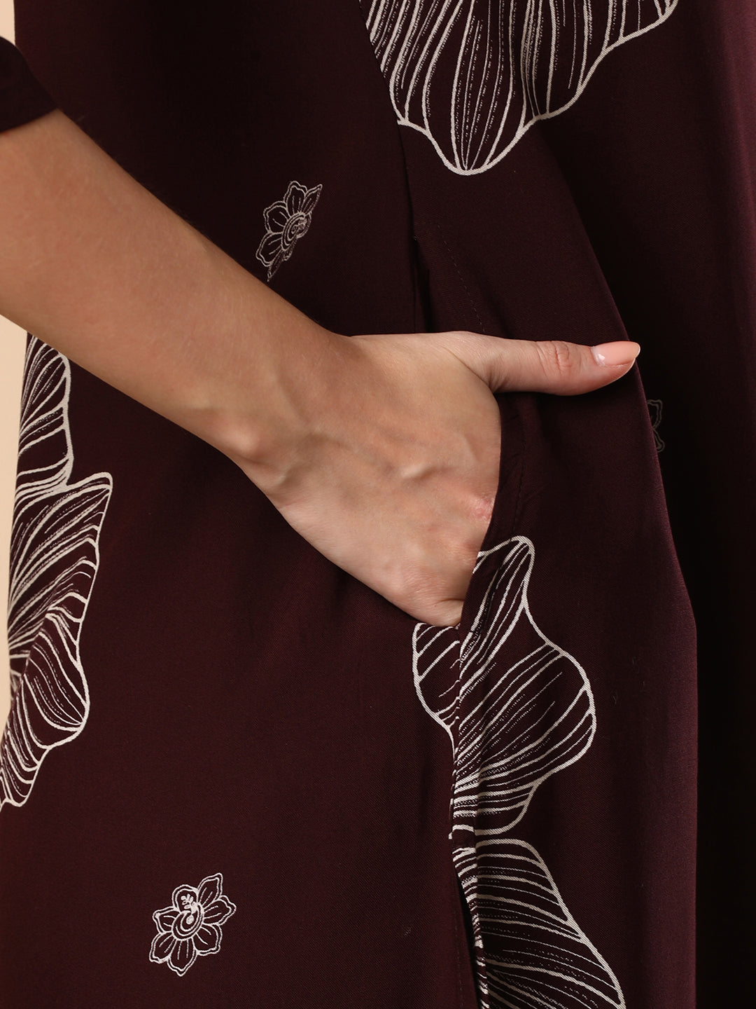 Abstract Floral Printed Straight Fit Co-ord Set - Burgundy