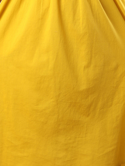 Solid Pin Tucked & Geometric Floral Embroidered A-Line Pleated Co-ord Set - Yellow