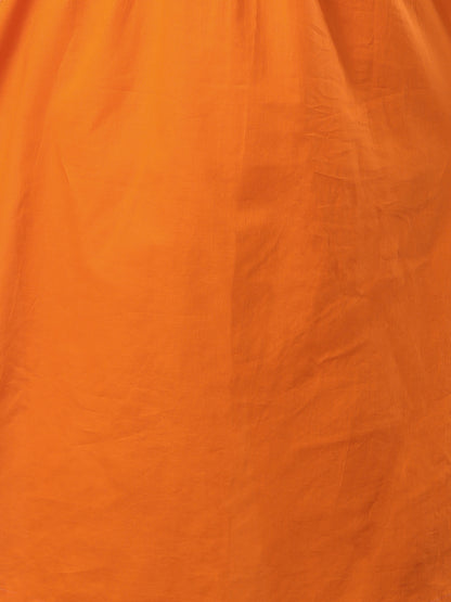 Solid Geometric Floral Cross Stitich Embroidered A-Line Pleated Co-ord Set - Orange