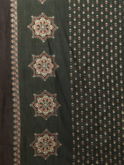 Ethnic Floral Printed & Embroidered Anarkali Flared Kurta with Pant & Dupatta - Green