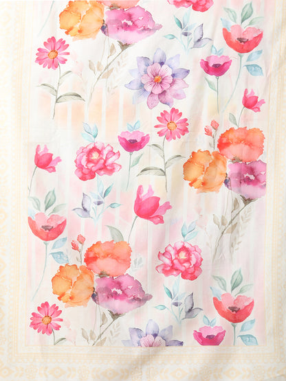 Abstract Watercolor Floral Printed Straight Cut Kurta with Pant & Dupatta - Off White