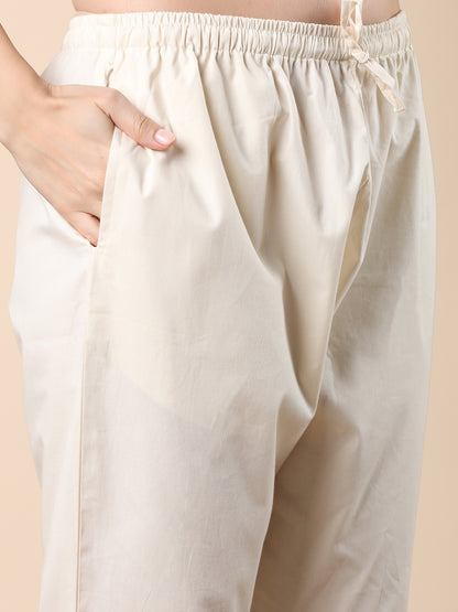 Abstract Watercolor Floral Printed Straight Cut Kurta with Pant & Dupatta - Off White