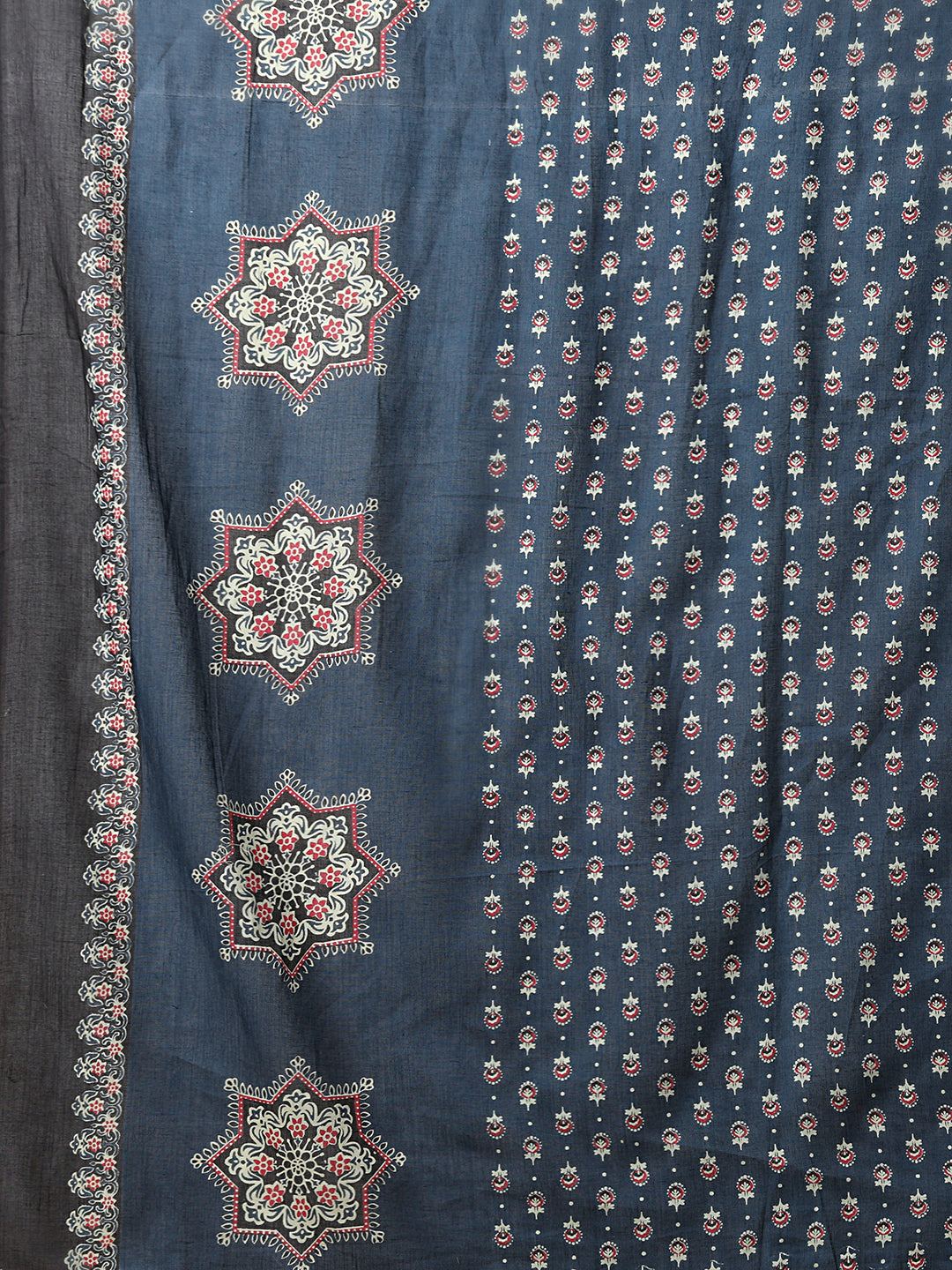 Ethnic Floral Printed & Embroidered Anarkali Flared Kurta with Pant & Dupatta - Blue