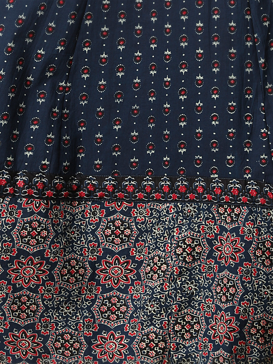 Ethnic Floral Printed & Embroidered Anarkali Flared Kurta with Pant & Dupatta - Blue