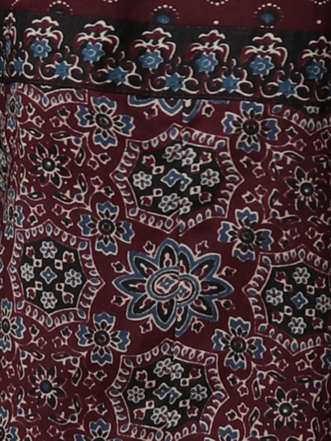 Ethnic Floral Printed & Embroidered Anarkali Flared Kurta with Pant & Dupatta - Burgundy