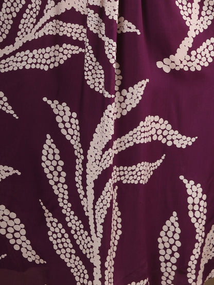 Abstract Floral Printed & Embroidered A-Line Flared Maxi Dress - Purple