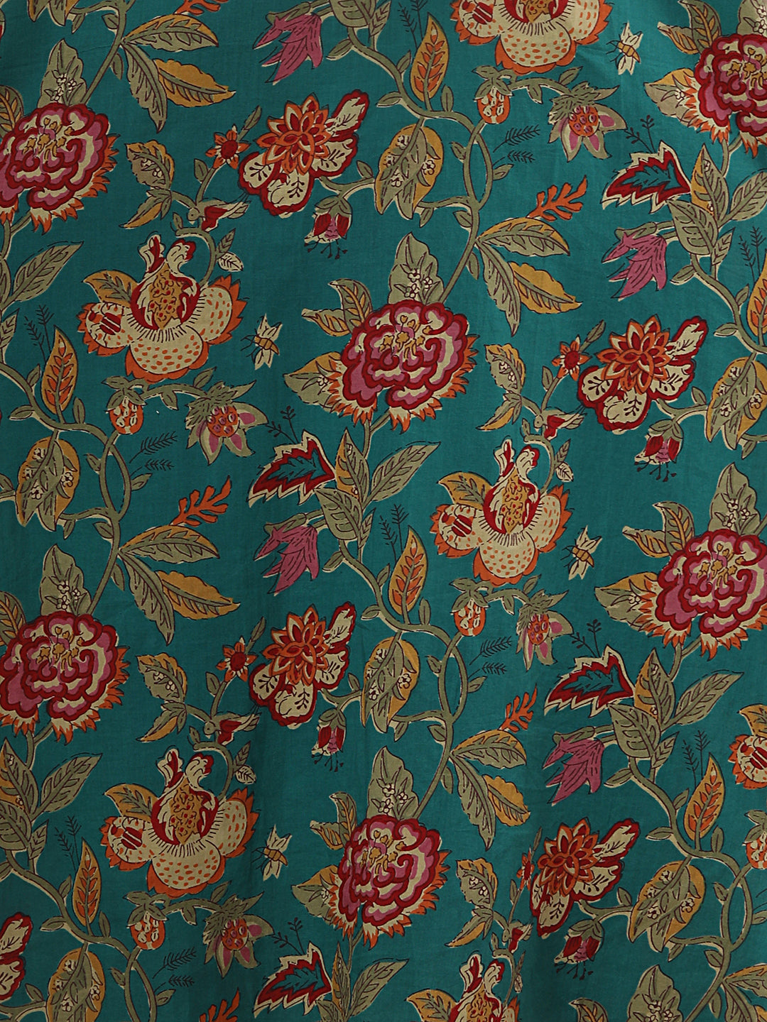 Ethnic Ikat Printed & Embroidered A-line Pleated Kurta with Pant and Dupatta - Sea Green