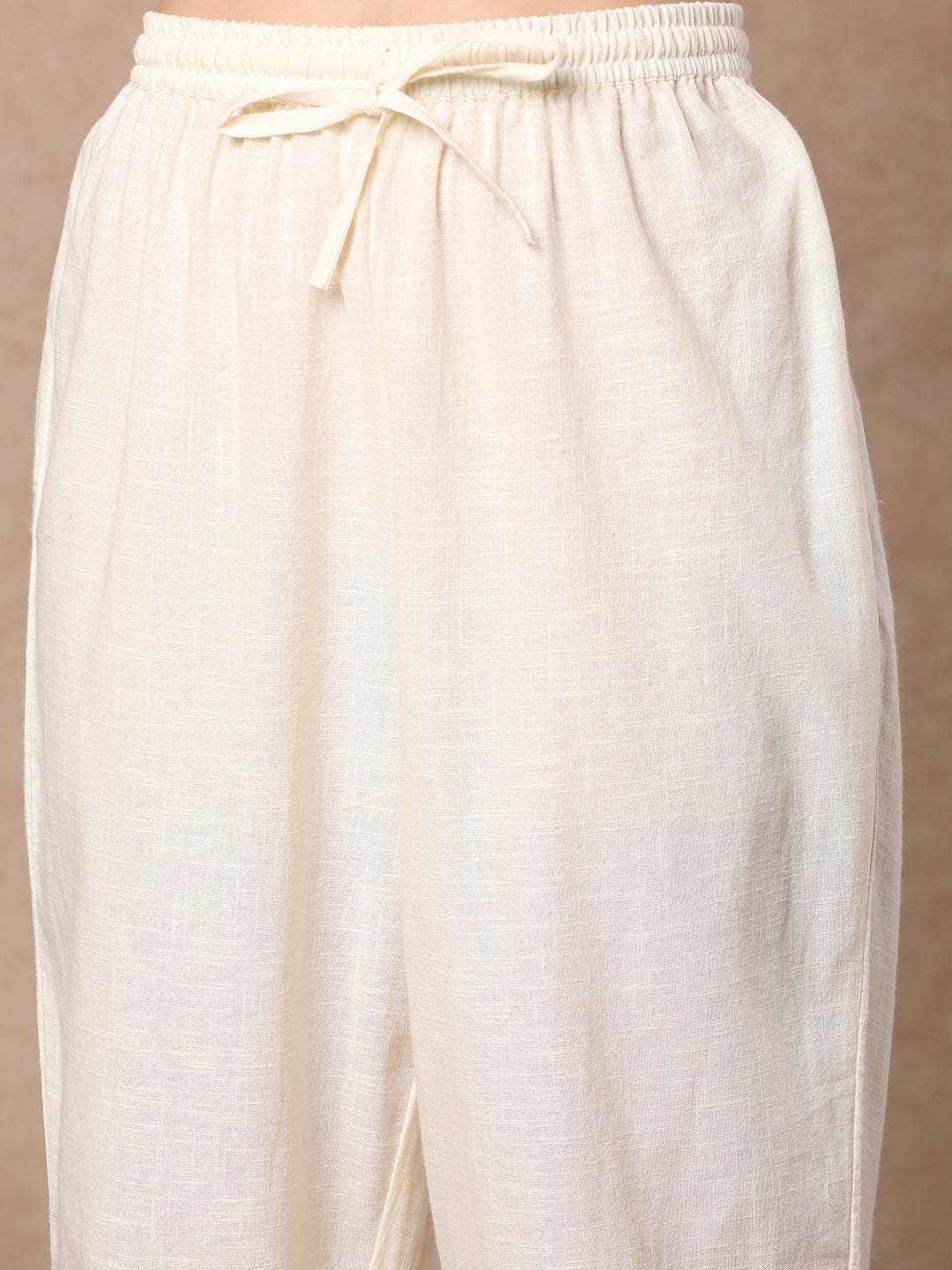 Solid Floral threadwork Embroidered Straight Kurta with Pant - Off White