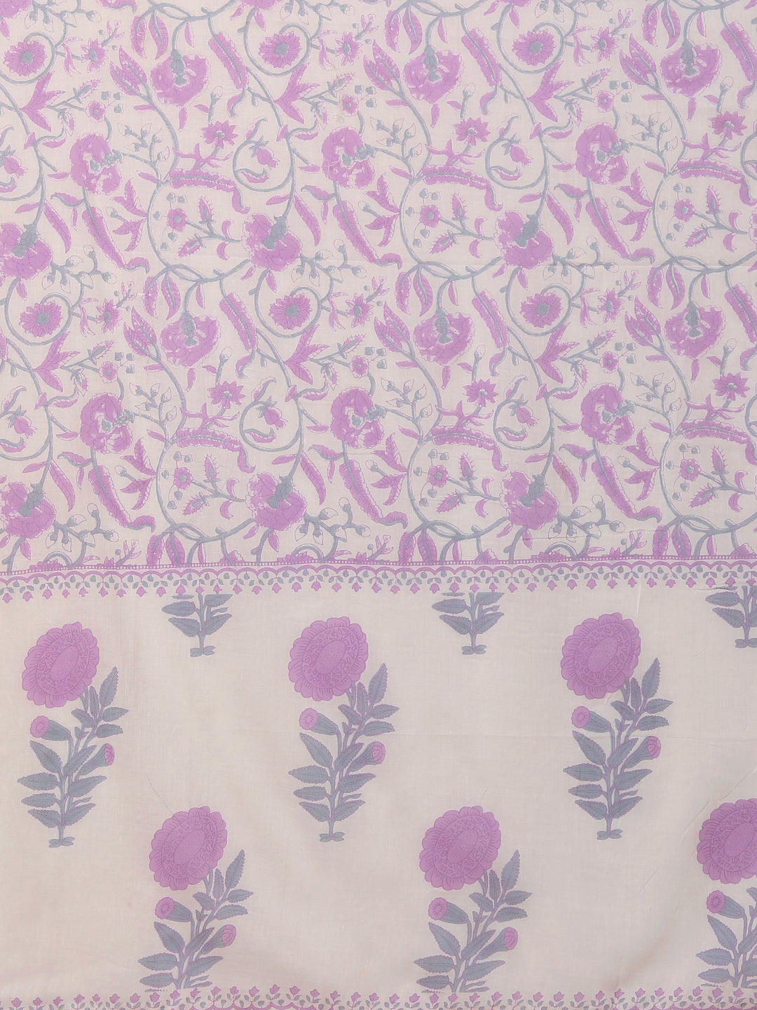 Floral Block printed Straight Kurta with Pant & Dupatta - Purple