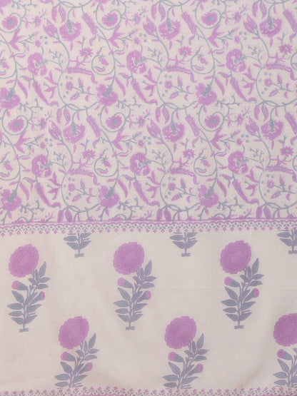 Floral Block printed Straight Kurta with Pant & Dupatta - Purple