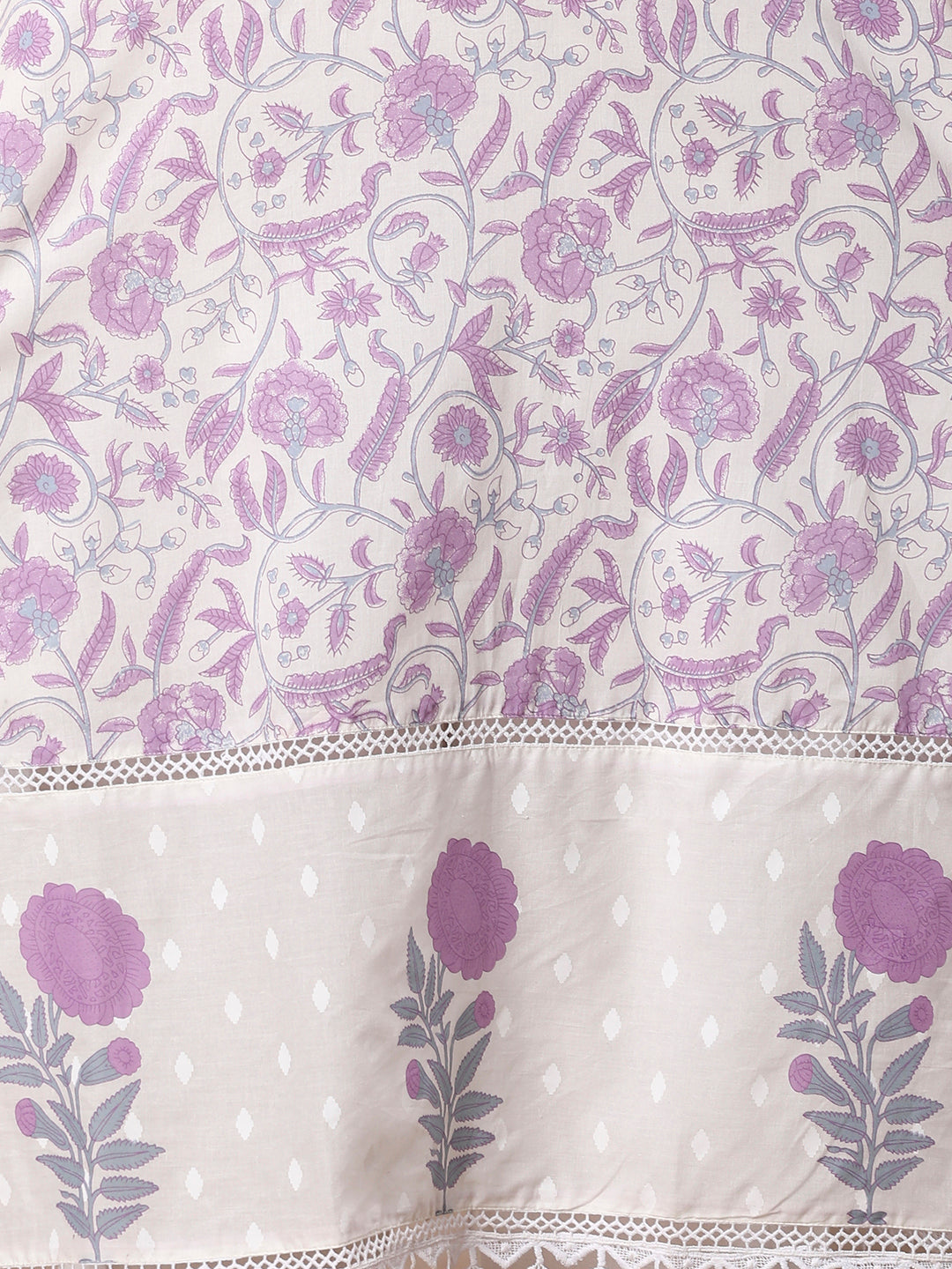 Floral Block printed Straight Kurta with Pant & Dupatta - Purple
