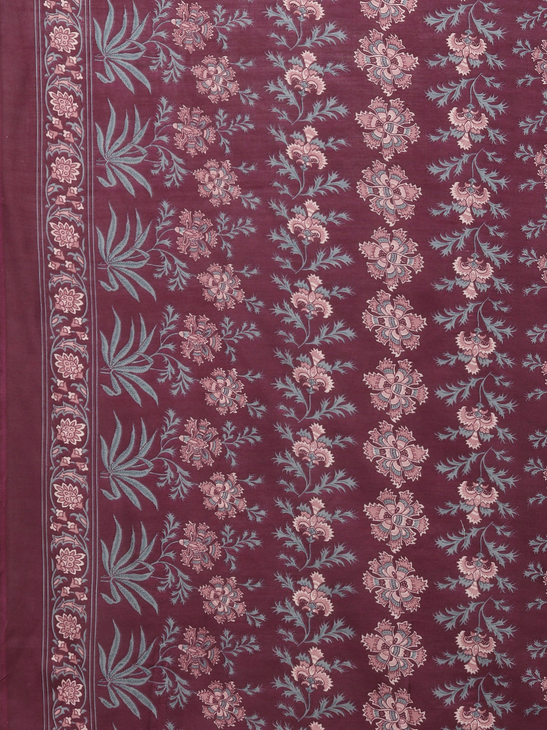 Floral Printed & Embroidered Straight Fit Kurta with Pant & Dupatta - Burgundy