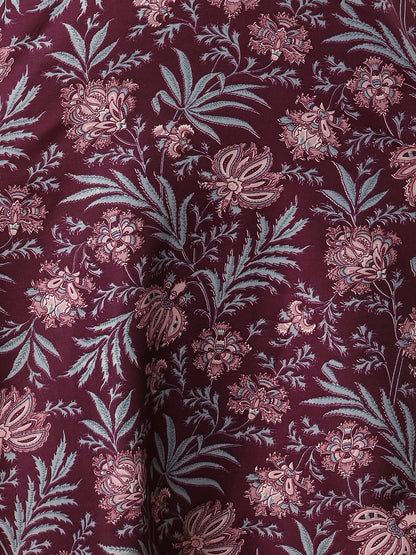 Floral Printed & Embroidered Straight Fit Kurta with Pant & Dupatta - Burgundy