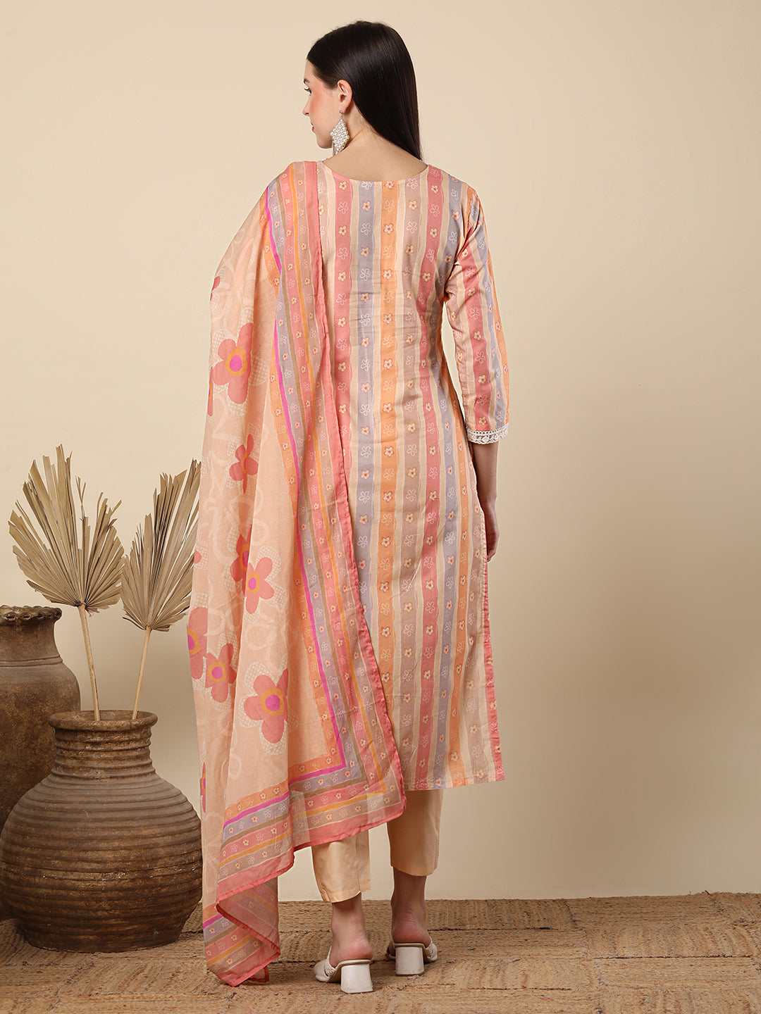Ethnic Floral & Printed & Embroidered Straight Fit Kurta with Pant & Dupatta - Mutli