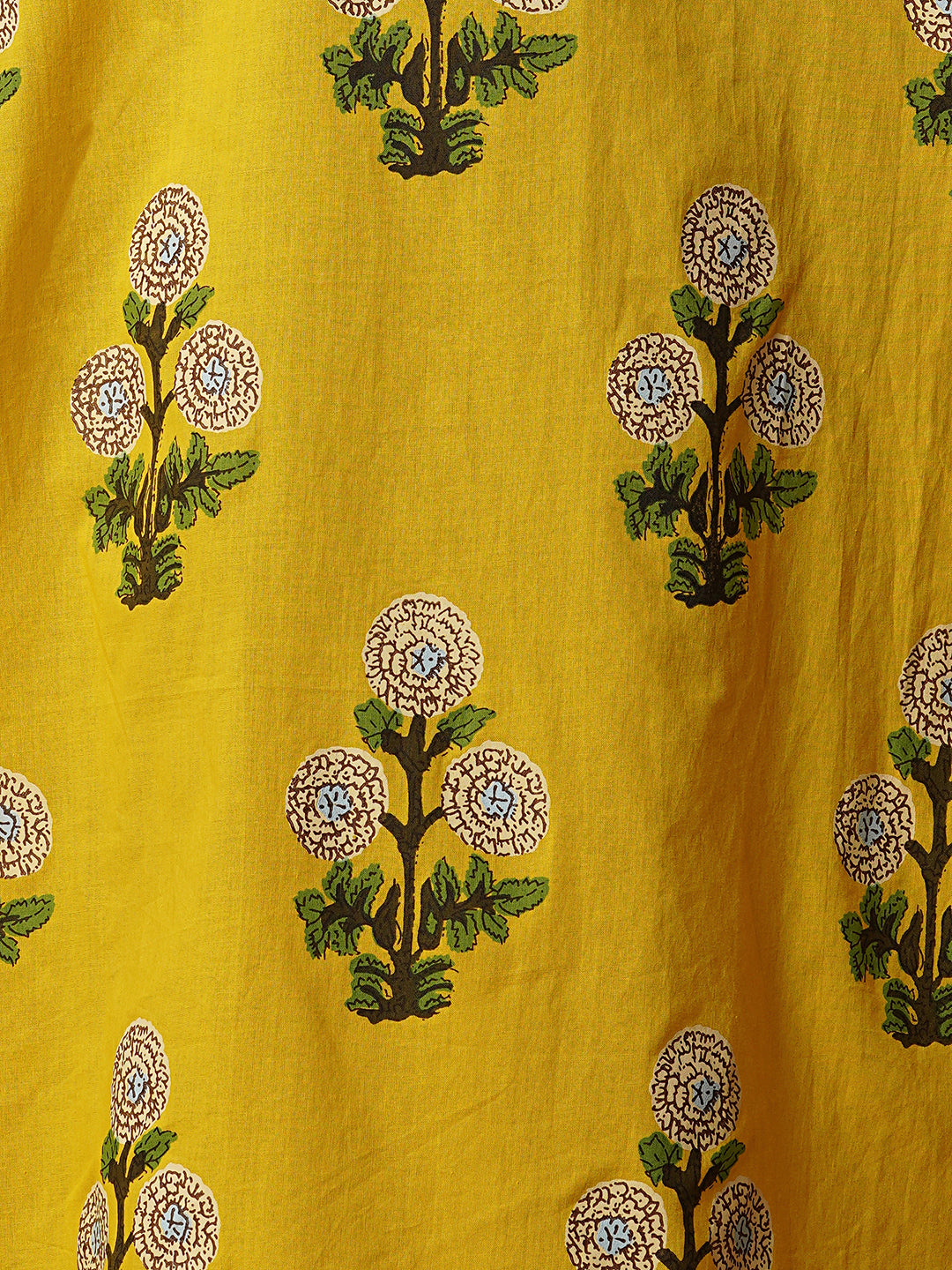 Ethnic Ikat Stylized Printed Straight Fit Cotton Kurta - Yellow