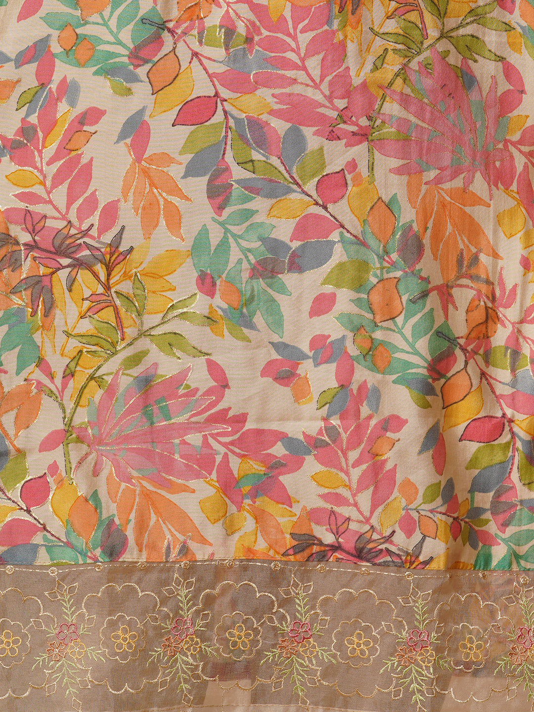 Floral Foil Printed & Embroidered Straight Kurta with Pant - Multi