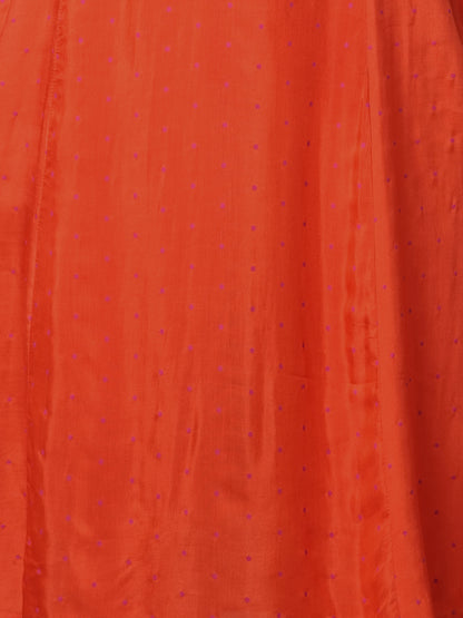 Solid Polka Dot Printed & Zari Work A-Line Paneled Kurta with Pant - Orange