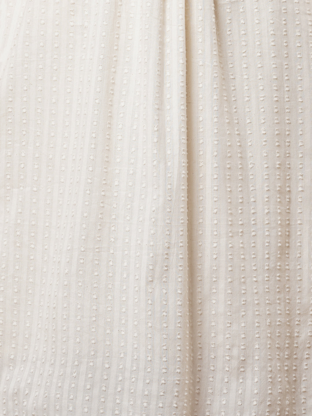 Solid Bold Floral Threadwork Cotton Dobby A-Line Pleated Kurta with Pant - White