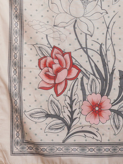 Floral & Polka Dot Printed Straight Fit Kurta & Pant with Dupatta - Off White