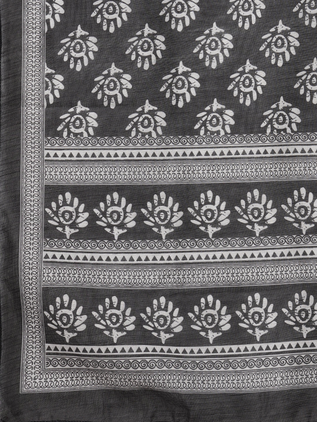 Ethnic Printed Embroidered Straight Fit Kurta with Pant and Pure Cotton Dupatta - Black