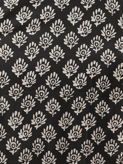 Ethnic Printed Embroidered Straight Fit Kurta with Pant and Pure Cotton Dupatta - Black