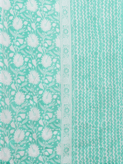Ethnic Floral Printed Embroidered A-Line Kurta with Pant and Dupatta - Mint Green