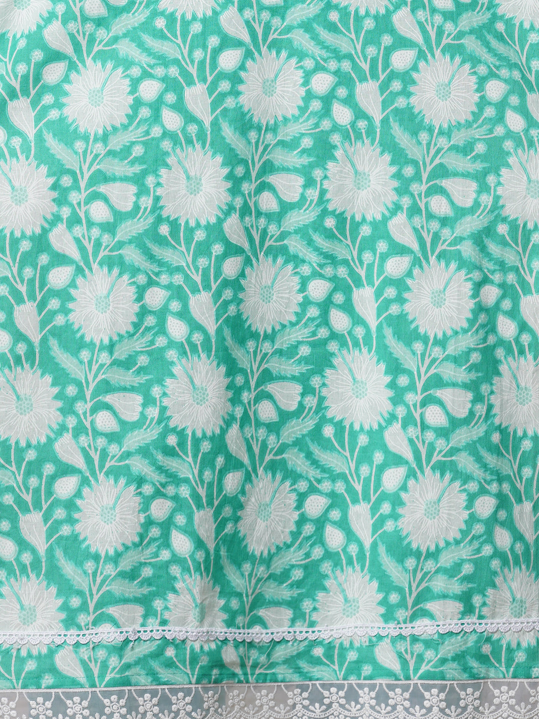 Ethnic Floral Printed Embroidered A-Line Kurta with Pant and Dupatta - Mint Green