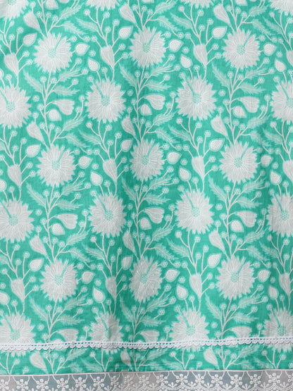 Ethnic Floral Printed Embroidered A-Line Kurta with Pant and Dupatta - Mint Green