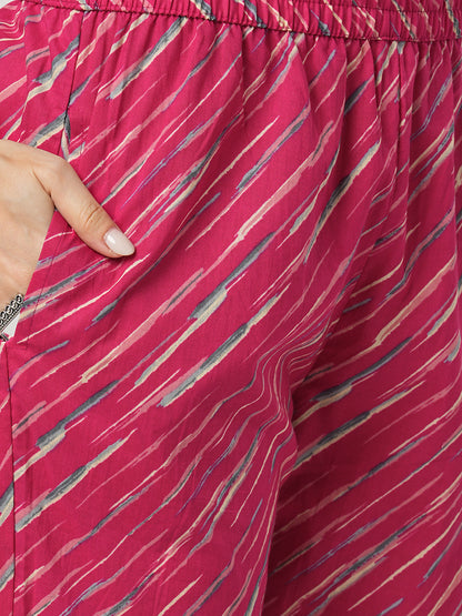 Ethnic Printed & Resham Embroidered Straight Kurta with Pant with Dupatta - Pink