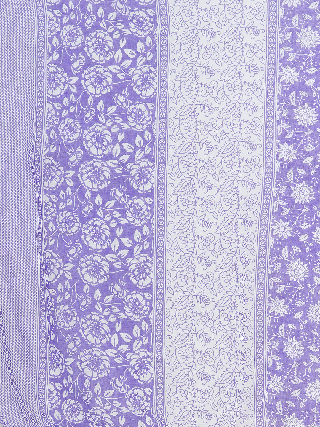 Floral & Chevron Printed & Embroidered Straight Kurta with Pant & Dupatta - Purple