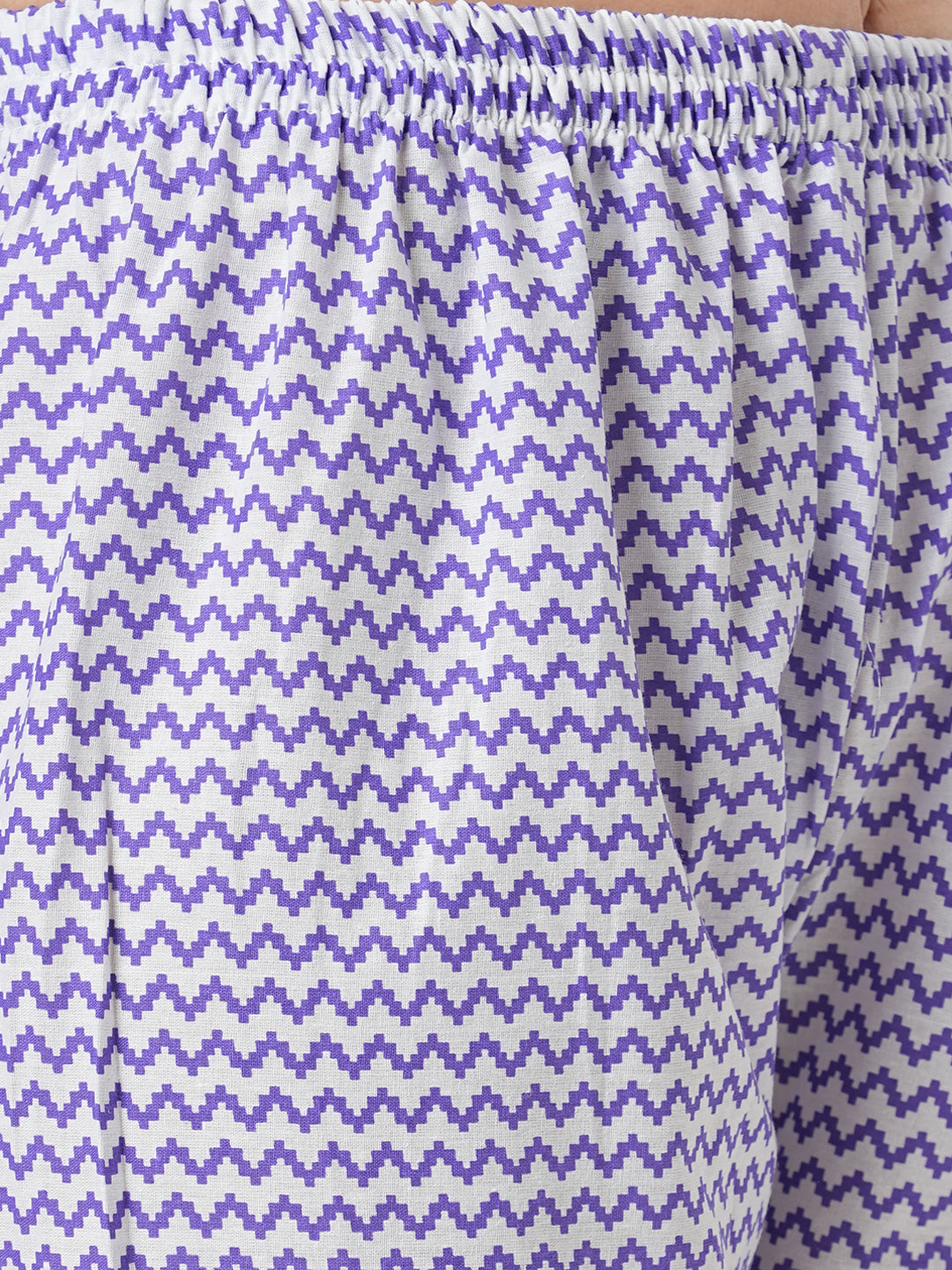 Floral & Chevron Printed & Embroidered Straight Kurta with Pant & Dupatta - Purple