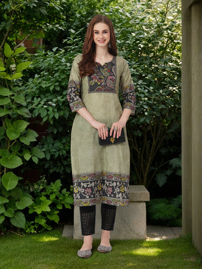 Ethnic Kalamkari Printed Straight Cut Kurta - Grey