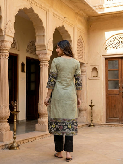 Ethnic Kalamkari Printed Straight Cut Kurta - Grey