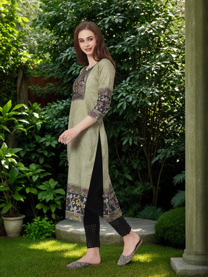 Ethnic Kalamkari Printed Straight Cut Kurta - Grey
