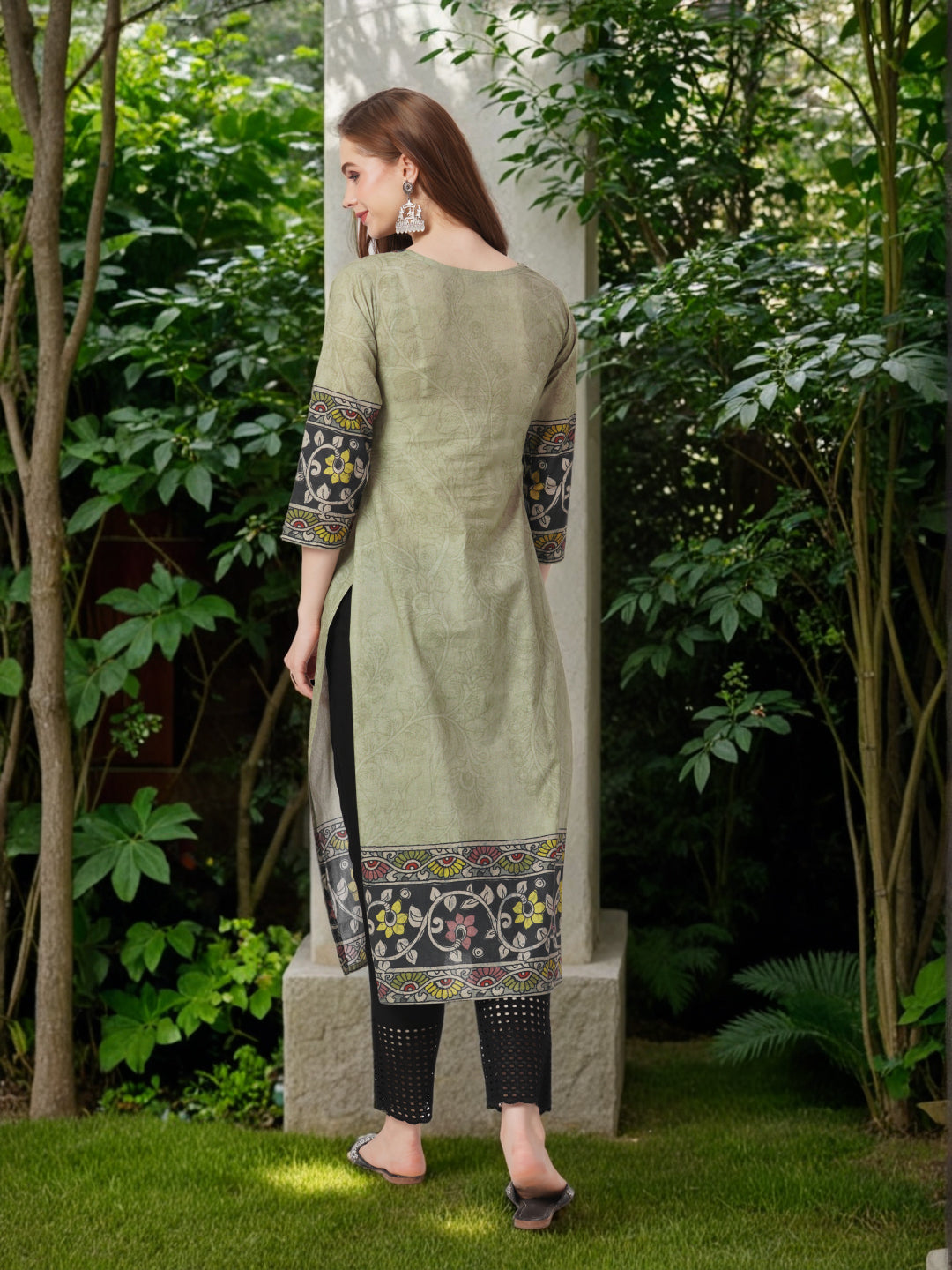 Ethnic Kalamkari Printed Straight Cut Kurta - Grey