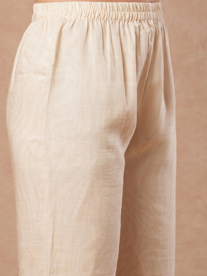 Floral Embroidered & Stripes Printed Co-ord Set - Off White